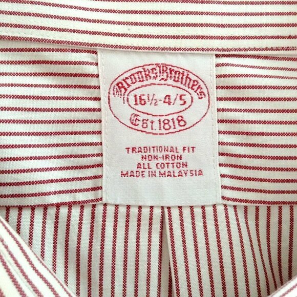 Brooks Brothers Men's Shirt 16-1/2 4/5 Maroon Stripe Traditional Fit Non Iron - Picture 4 of 4